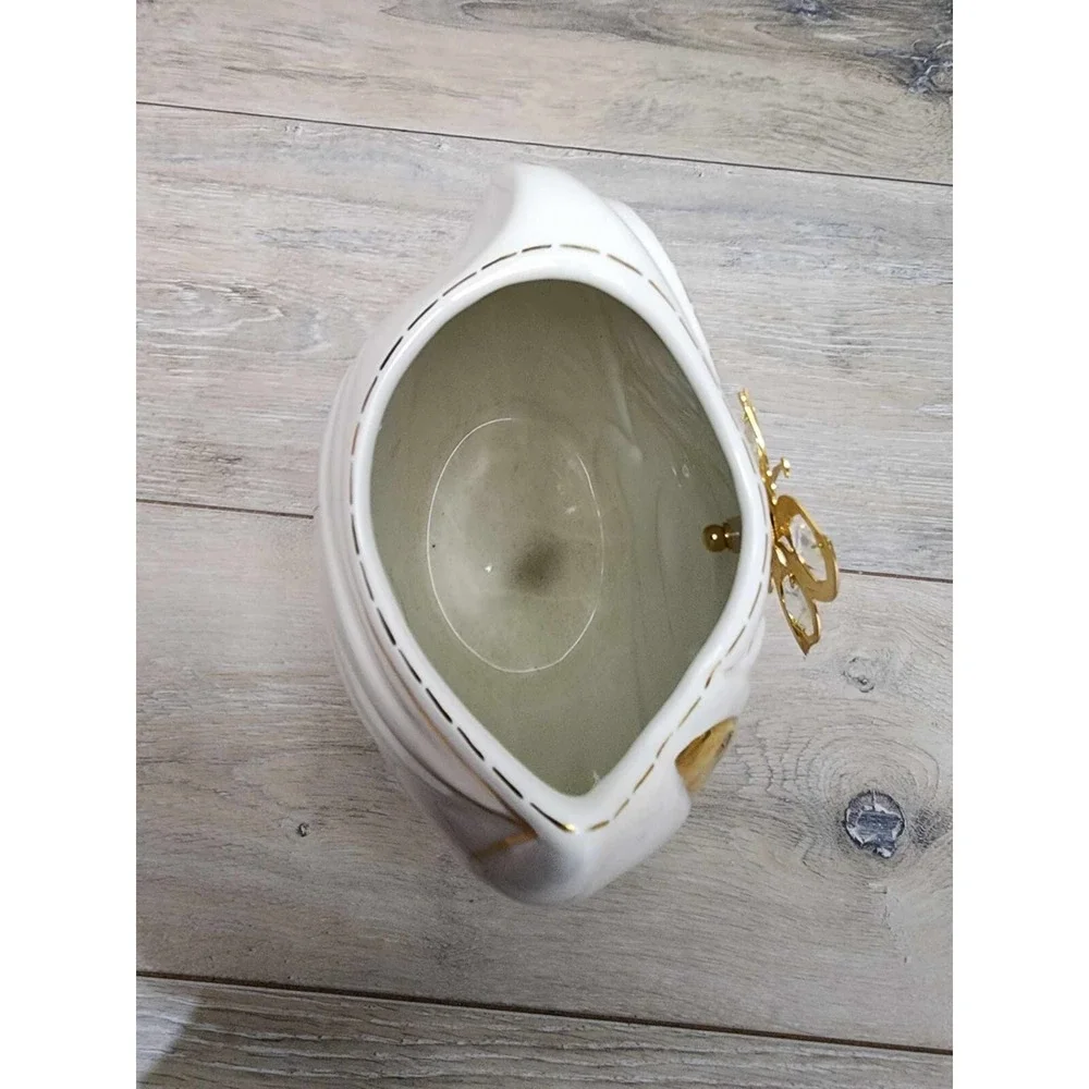 RARE Vintage 80s Italy Porcelain White Gold‎ Vase Butterfly Bruno Costenaro